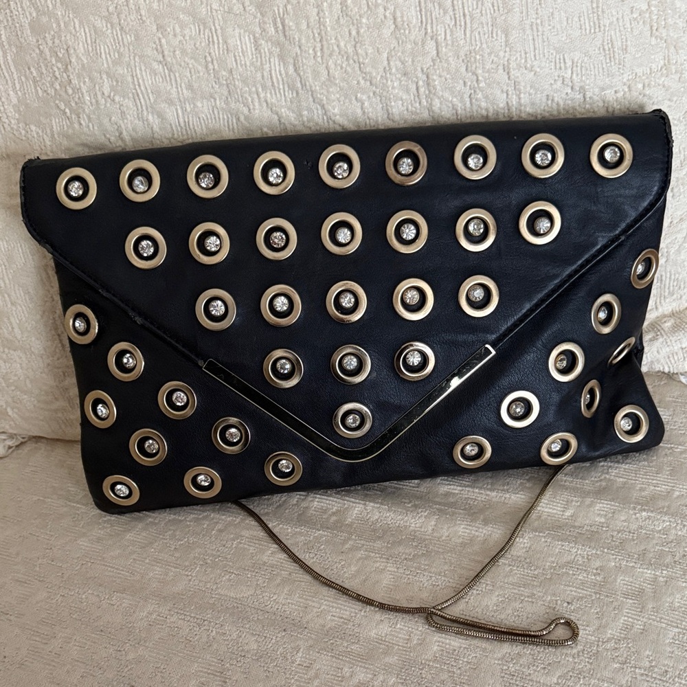 bebe Black Clutch with Gold Accents